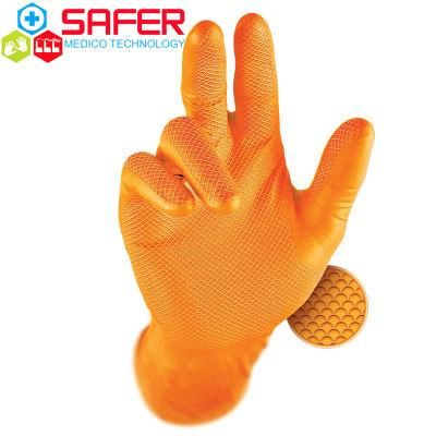 9 Inch Orange Black Orange Disposable Diamond Textured Nitrile Gloves Powder-Free