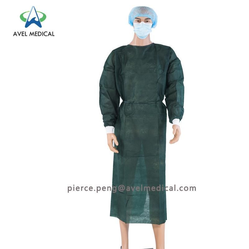 Disposable Fluid Resistant Non-Woven Protective Isolation Gown PP, PP+PE with Elastic Cuff or Velcro