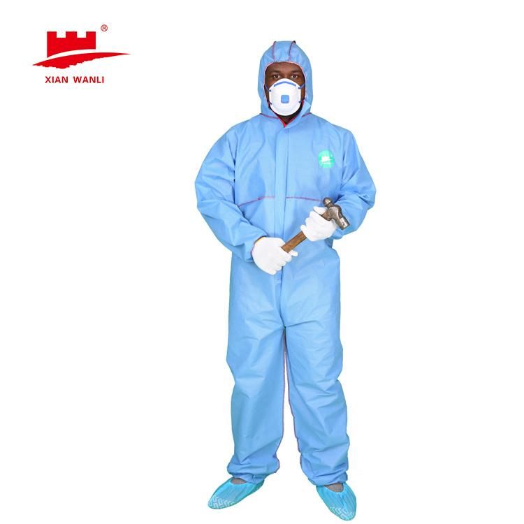 Cash Commodity PP Protective Suit Clothing Disposable Coverall Safety with Attached Hood Elastic Cuff and Reinforced Seam