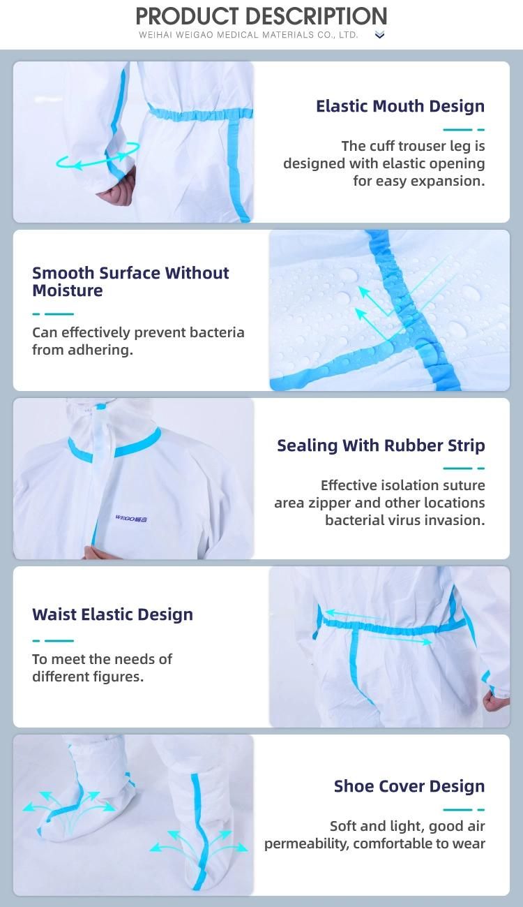 Full Body Disposable Protective Suit White Water Resistant SMS Medical Disposable Coverall