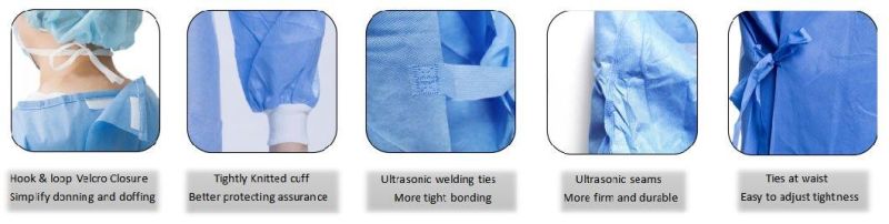 Disposable Theatre Gowns Dental Surgical PPE Equipment Blue Patient Isolation Gown 35GSM