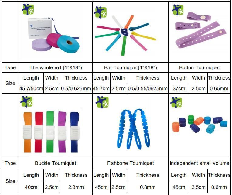 CE FDA TPE Latex Free Roll Disposable Medical Tourniquet in Paper Box