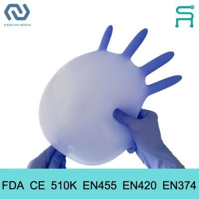 Powder Free Nitrile Gloves with 510K En455 FDA CE Disposable Nitrile Examination Gloves