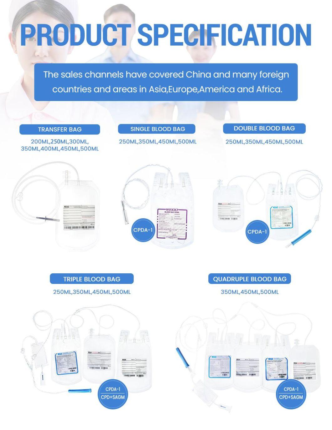 Wego Hot Sale Medical Consumables Disposable Sterile Blood Bag for Blood Collection Single Double Triple Quadruple