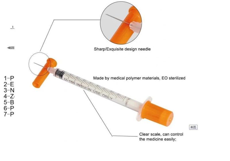 Medical Equipment Supply Sterile Colored Disposable 1ml Insulin Syringe