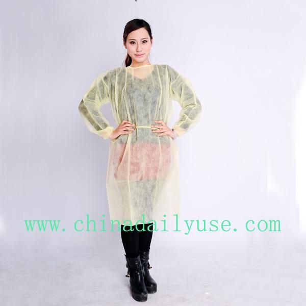 Nonwoven Disposable Tie-Back Yellow Isolation Gown for Medical Use