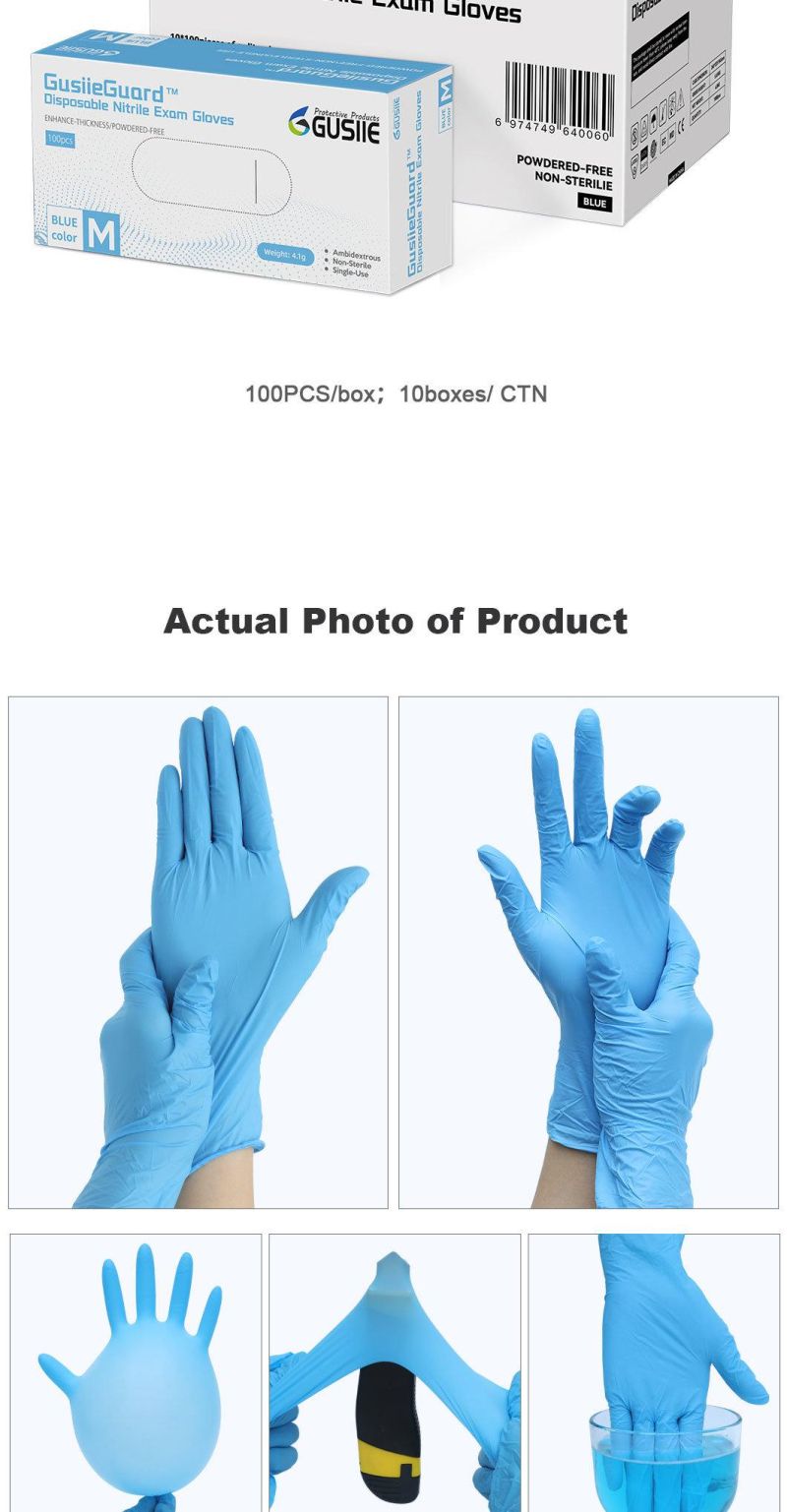 Disposable Medical Examation Safety Exam Blue Black Nitrile Gloves