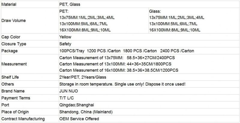 Vacuum Blood Collection Glucose /PT Tube/Clot Activator/EDTA/ESR Tube