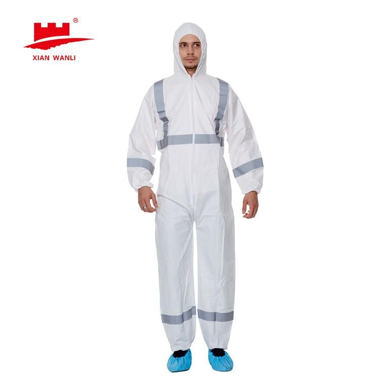 ISO13485 Qualified Impervious Type 5/6 Microporous PP/Sf/PE Micro Film SMS Nonwoven Safety Protective Disposable Coverall