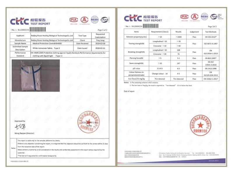 Ce Certificate Medical Use Coverall Suit /Surgical Disposable Virus Protective Clothing /Waterproof Isolation Suit