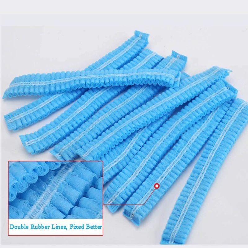 Disposable White Mob/Mop Caps Hairnets Blue Stripe