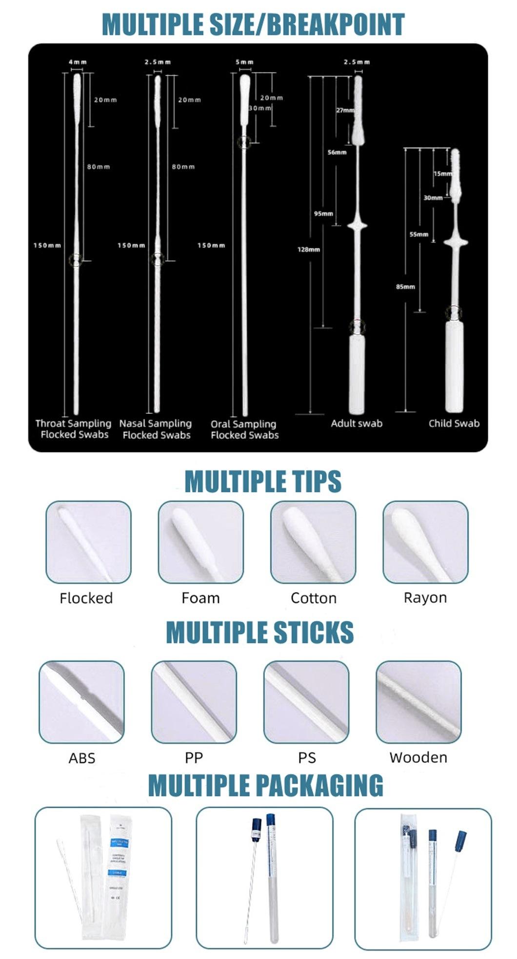 Medical Virus Test Collection Nylon Flocked Nasopharyngeal Nasal Swabs