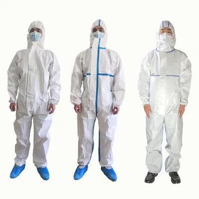 Protective Sf PP PE Microporous Coverall with Elastic Hood and Shoe Cover OEM Logo Custom Service