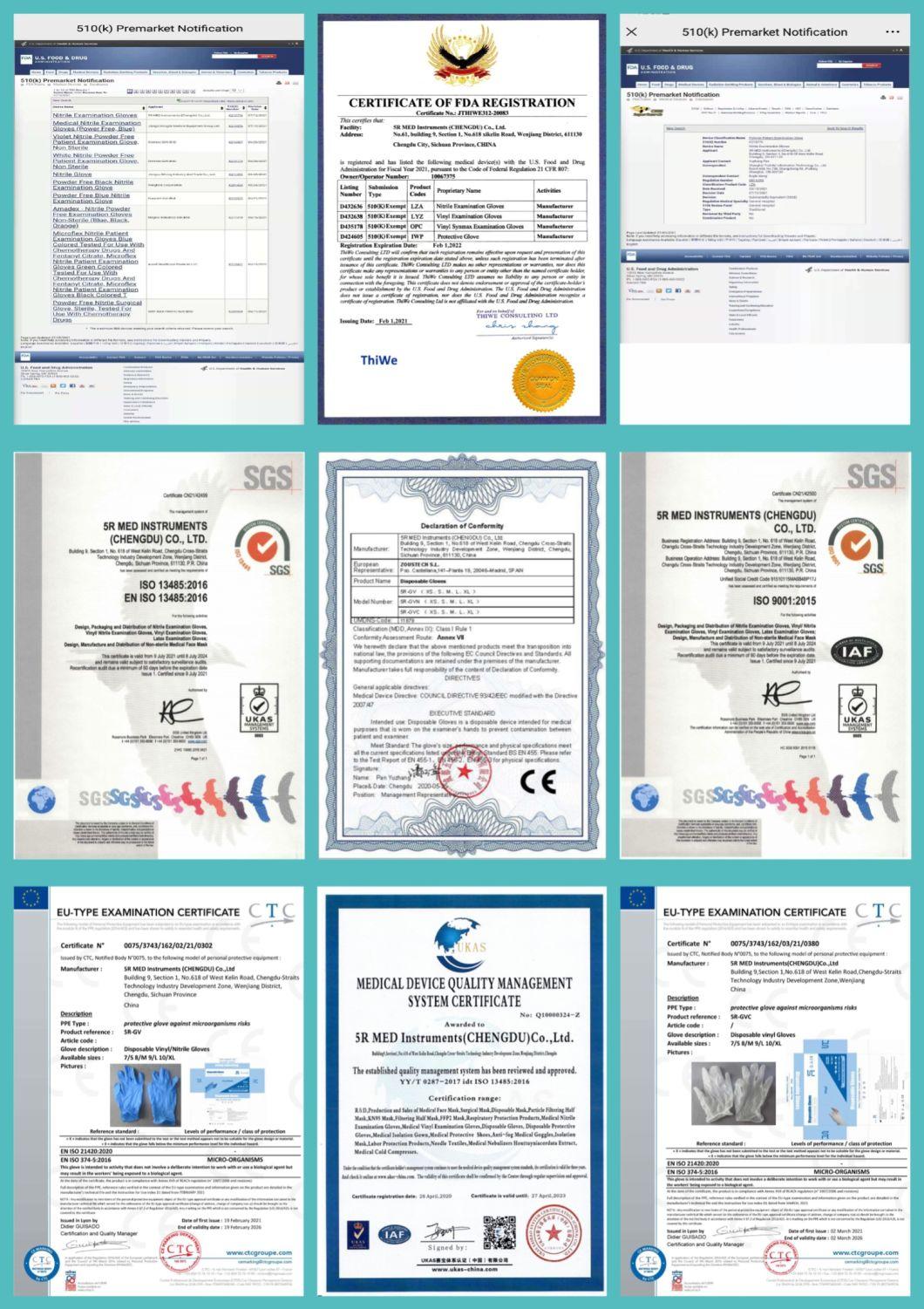FDA CE Disposable Nitrile Examination Gloves for Chemical Lab Use