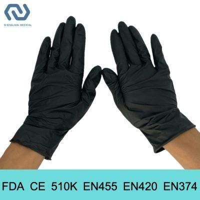 Disposable Nitrile Gloves Powder Free 510K En455 Black Nitrile Examination Gloves