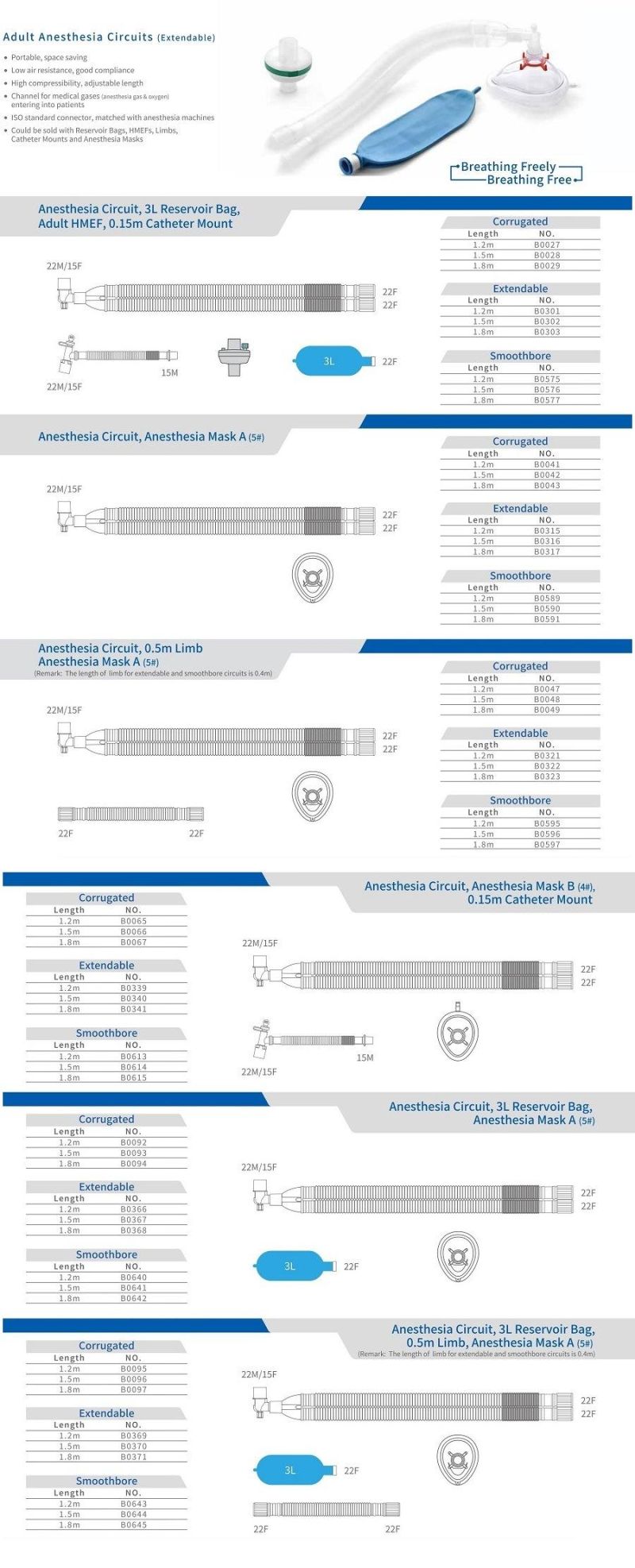 China Factory Directly Supply Single Limb Breathing Circuit Breathing for Ventilators