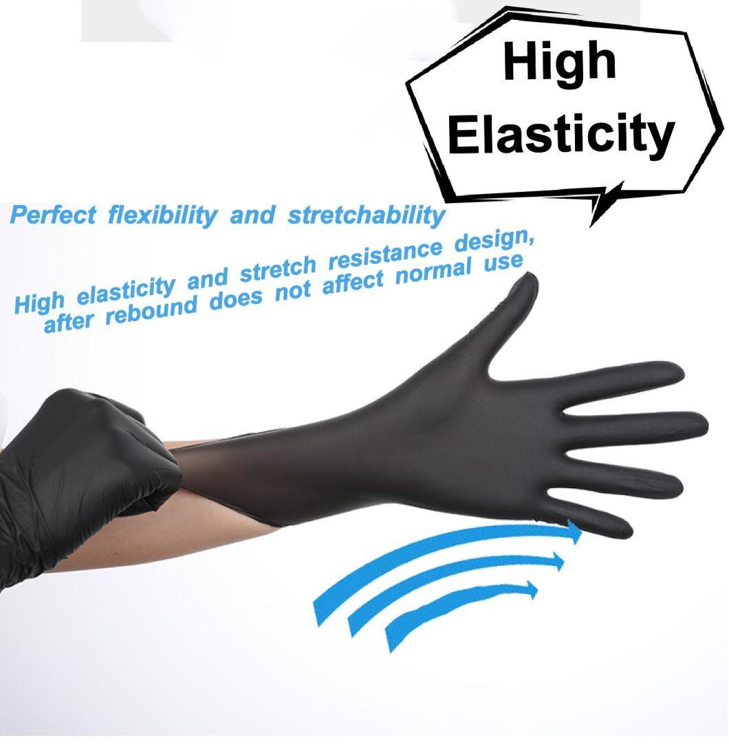 Powder Free 510K En455 Black Disposable Nitrile Gloves for Food Grade