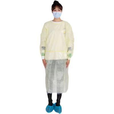 Disposable Yellow PPE Nonwoven Knitted Cuff Isolation Gown
