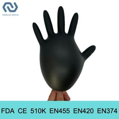 FDA CE 510K En455 Powder Free Disposable Nitrile Gloves with Black Color