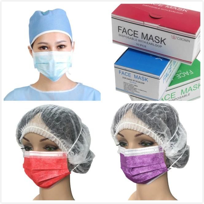 Disposable 3-Ply Non-Woven Surgical Face Mask Ear Loop and Tie on