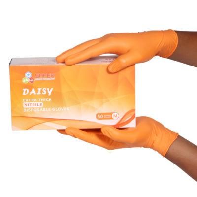 Orange Nitrile Disposable Gloves 8 Mil Powder Free Industrial Raised Diamond Texture