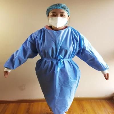 High Quality Disposable Isolation Gown Non-Woven SMS Reinforced Isolation Gown with Knitted Cuff