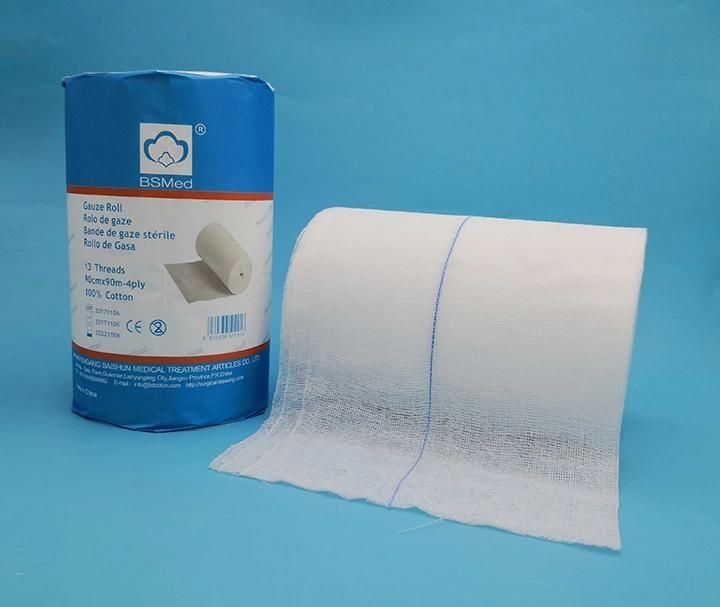 40s, 32s, 21s, 19X15, 24X20, 30X20 Mesh 4 Ply Bleached Hydrophilic Absorbent Cotton Gauze Roll