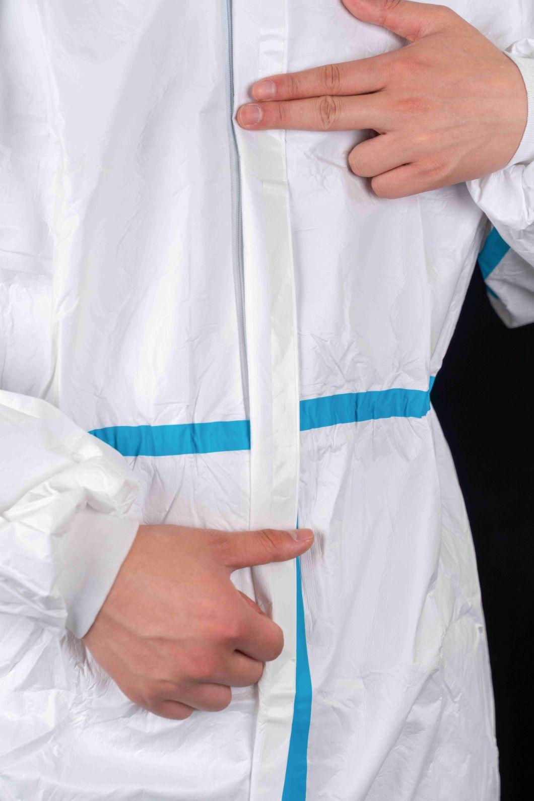 Food Industry Use Disposable Use Type4/5/6 Protective Coverall with Blue Tape