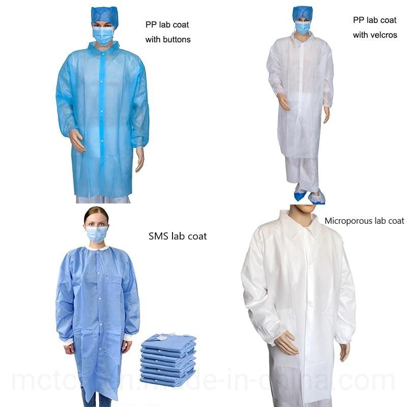 Wholesale Unisex Disposable Worker Cloth Nonwoven PP Lab Coat with Long Sleeves