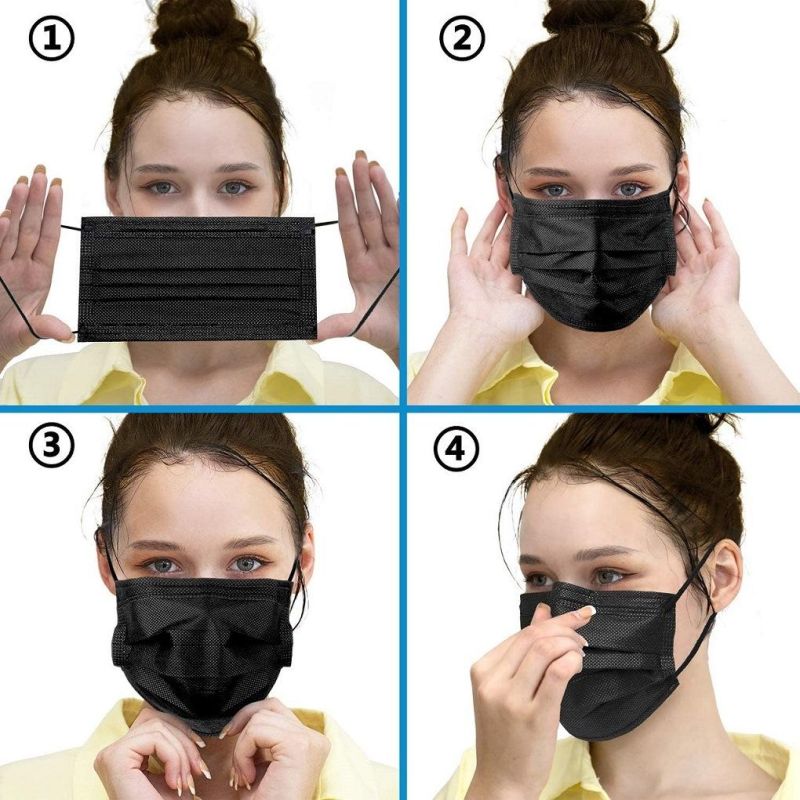 Black Disposable Face Masks 3 Ply Breathable, Adjustable