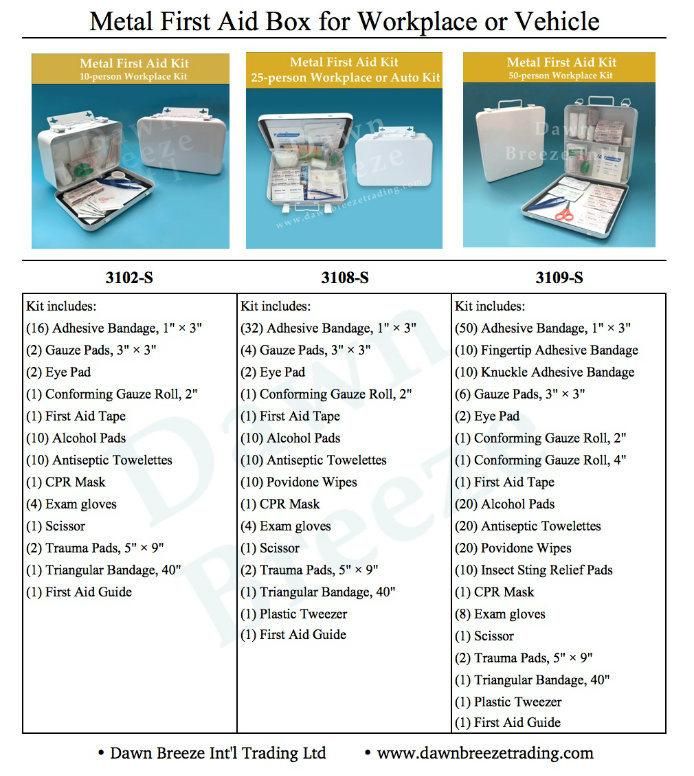 Metal Emergency Medical First Aid Kit Box for Office Auto