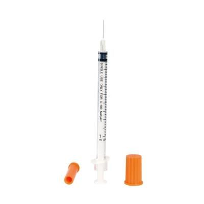 Disposable Medical Orange Cap 1ml Insulin Syringe with Fixed Needle