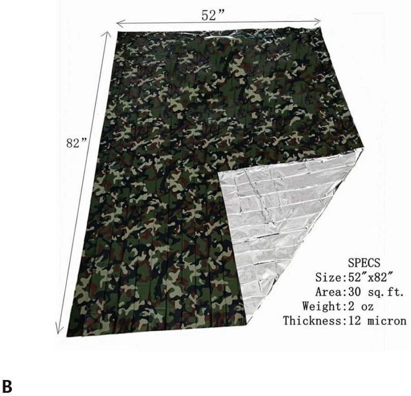 Multi-Use 1.3*1.6m Camouflage First Aid Devices Reflect 90% Body Heat Thermal Foil Silver Survival Mylar Aluminium Camo Blanket