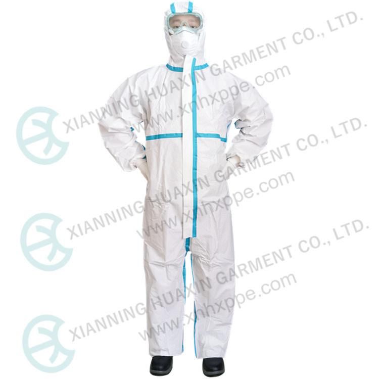En14126 Type4b/5b/6b Taped Seam Microporous Disposable Protection Safety Wokwear Hazmat Medical Coverall