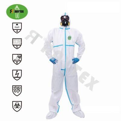 Type4/5/6 Safety Protective Clothing Nonwoven Disposable Microporous Coverall SMS/PE