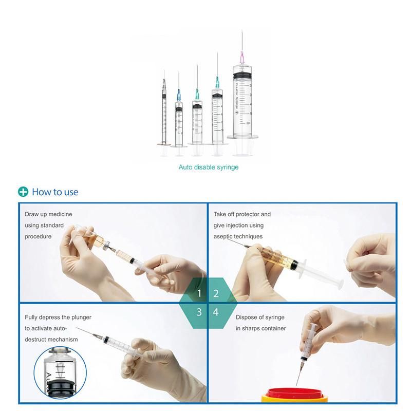 Disposable Medical Luer Lock Luer Slip 1ml Syringe Retractable Needle Safety Syringe Auto Disable Syringe with Needle for Vaccine Injection FDA 510K CE Approved