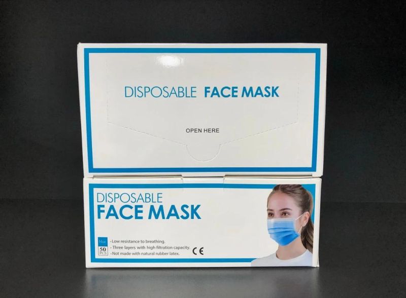 Blue Comfortable Procedure Air Pollution Hypoallergenic Disposable 3 Ply Mask with Custom Logo