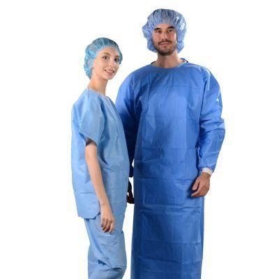 Disposable Nonwoven SMS Patient Gown with Round-Neck Scrub Suit