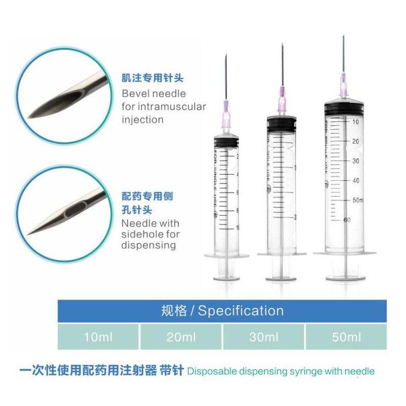 3-Part Disposable Syringe 5ml Luer Slip & Luer Lock with Needle Eo Sterilized