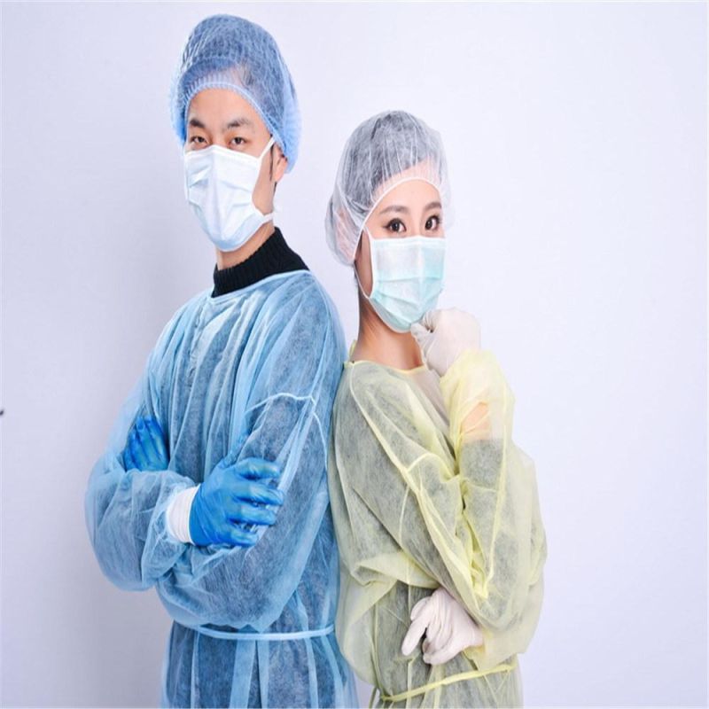 Disposable Isolation Gown Waterproof with Knit Cuff & Waist Ties Fluid Resistant Blue