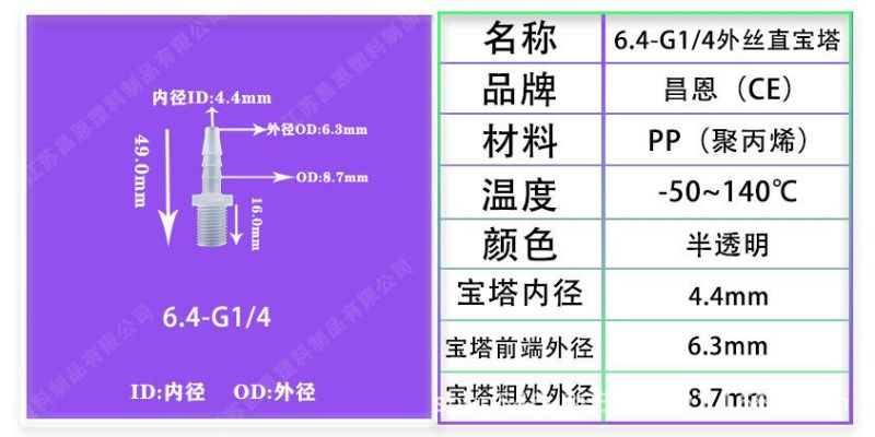 High Temperature Resistance and Corrosion Resistance PP Male Threaded Joints Threaded Pagoda Hose Joints Butt Joints Water Pipe Joints