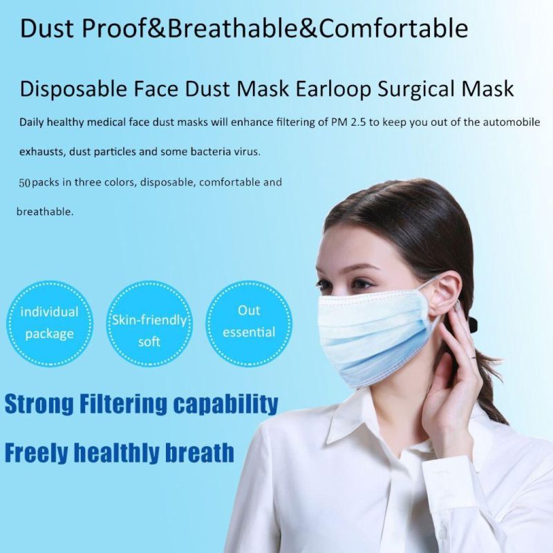 High Filter Ratio 3 Layer Non Woven Surgical Face Mask