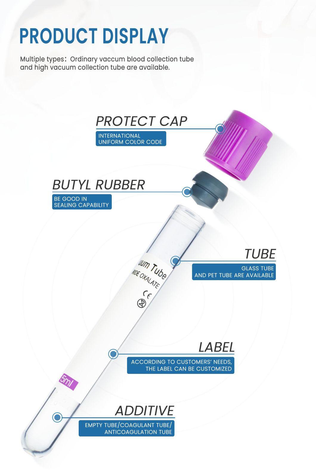 Hospital Medical Vacuum Blood Collection Test Tube CE Approved for Single Use
