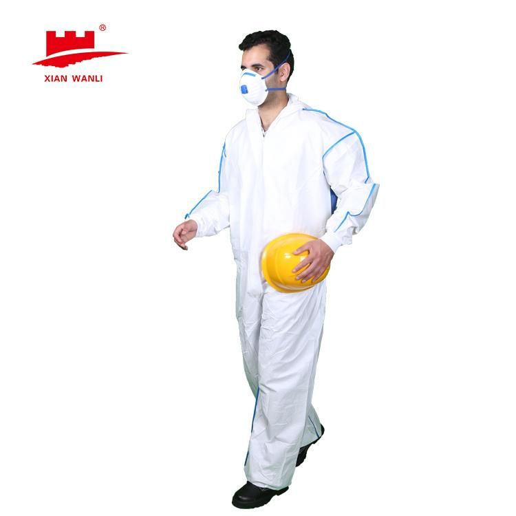 Disposable CE Cat III Type 3b/4b/5b/6b Protection Clothing Coverall Full Body PPE Isolation Chemical Non-Woven Coveralls for Hospital Hazmat Suit