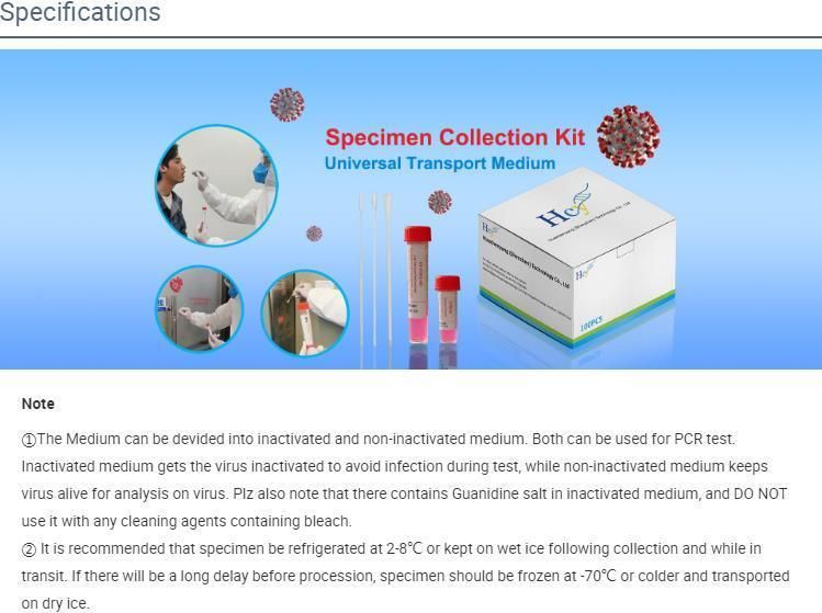 Sterile Specimen Collection Kit Test Swab Utm Swab Kit Nasal Nylon Flocked Swab 3ml Transport Media