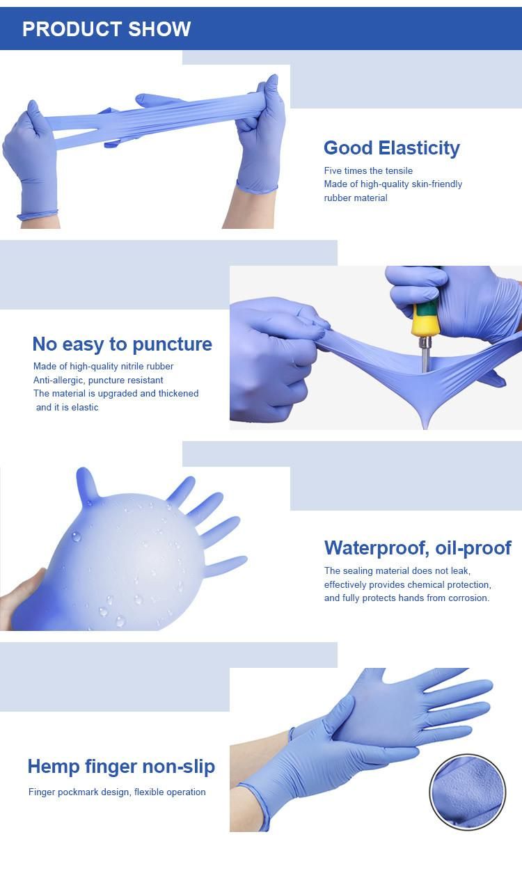 Titanfine Disposable Blue Nitrile Powder Free Non-Sterile Examination Gloves Manufacturer with CE En374 En455