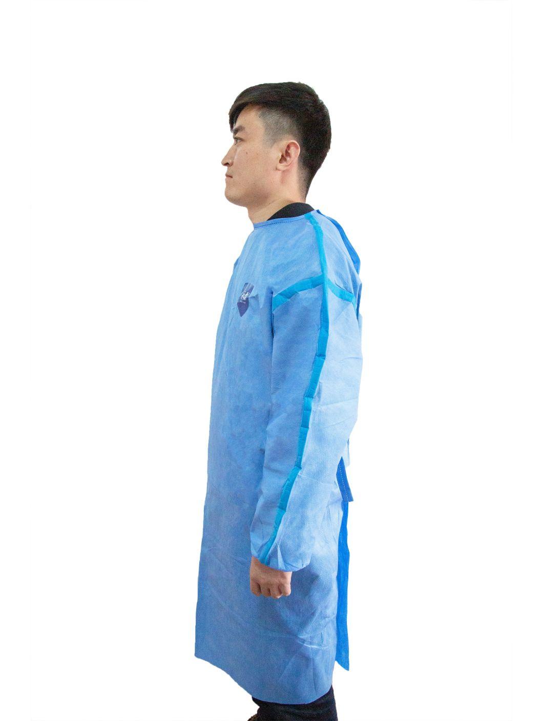 Best Selling SMS PE 65GSM Level 4 Isolation Gown with Blue Tape Sealing