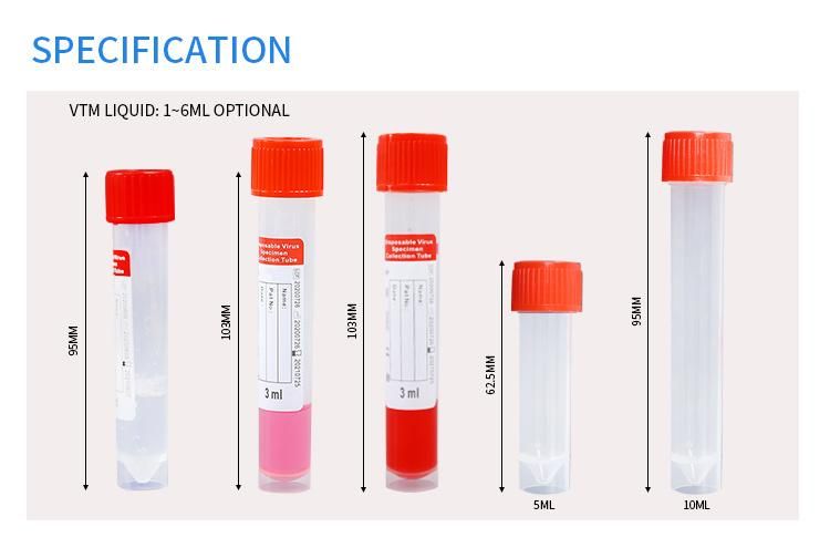 Disposable Medium Sterile Sample Collection Vtm Sampling Tube Kits