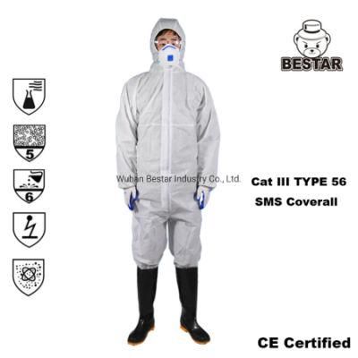 CE Certified Disposable SMS Type 5/6 Economical Breathable Medical Coverall