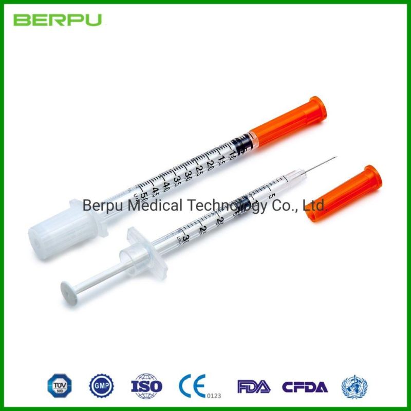 Berpu Eo Sterile Disposable Medical Painless Insulin Syringe Diabetic Syringe for Diabetes Injection with Fixed Fine Needle U-40/U-100 0.3ml 0.5ml 1ml CE ISO Fd